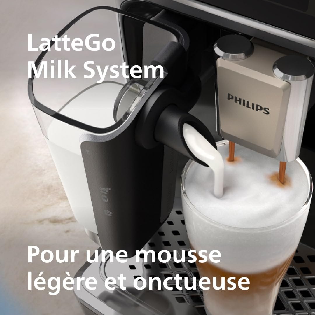 Série 5500 EP5546/70 – 20 Boissons Chaudes et Glacées,Carafe LatteGo facile à nettoyer,SilentBrew,QuickStart,Machine à café à grain Noir/Argent